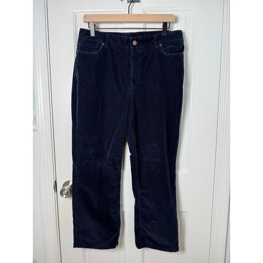 LL Bean Womens Navy Blue Corduroy Favorite Fit Pants Size 14